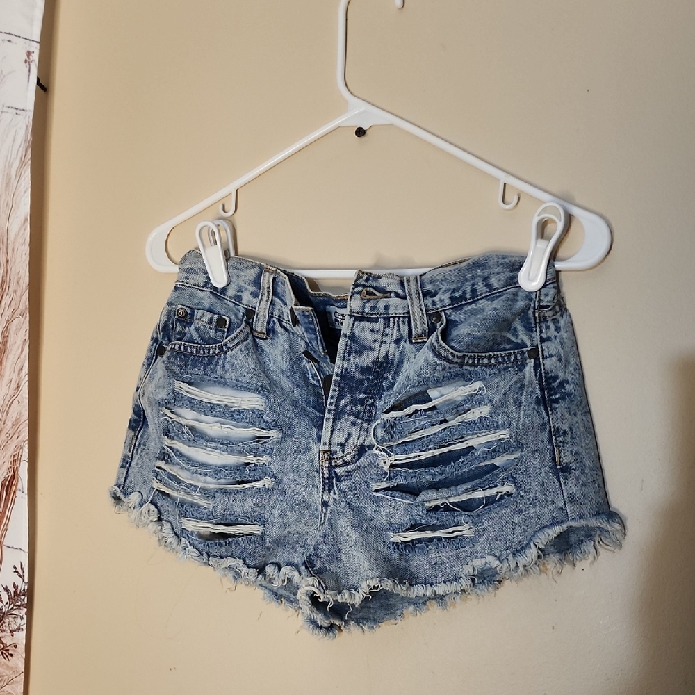 Celebrity Pink Light Blue Distressed Jean Shorts